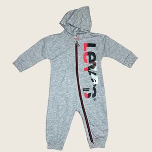Levi's Baby Jumper Coverall | 12M | Grey Hooded Full Zip Long Sleeve Logo Comfy
